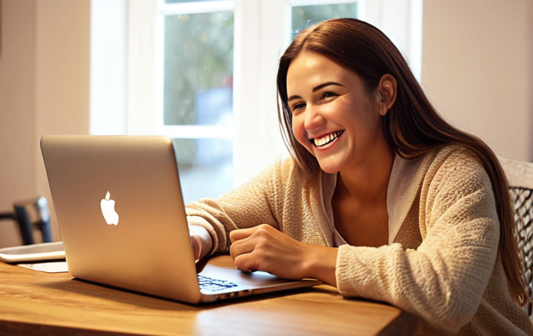 **Smiling freelancer receiving positive feedback from a happy client. Soft, warm lighting. Laptop and coffee on the table.** (Focuses on the positive outcome of client satisfaction).