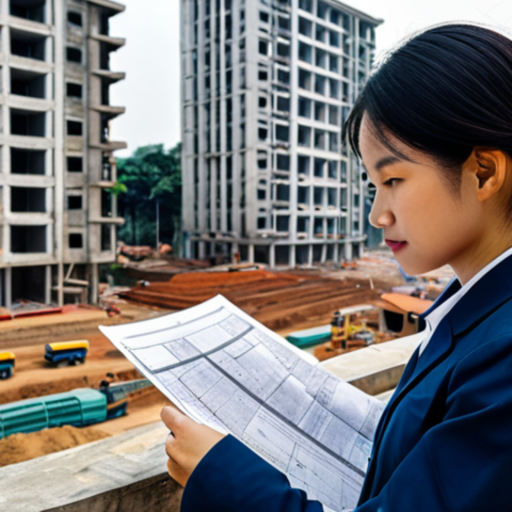 프리랜서로서의 고객 피드백 수집 방법 - ** A professional female architect, fully clothed in a modest, stylish outfit, reviewing blueprints ...