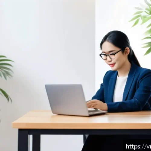 프리랜서로서의 고객 기대치 조정 방법 - A professional Vietnamese freelancer sitting at a modern wooden desk with a laptop, notebook, and sm...